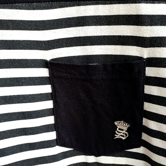 SOUL STAR Colourblock Short Sleeve Tee with Front Pocket in Navy & Grey Stripes - Picture 3 of 3